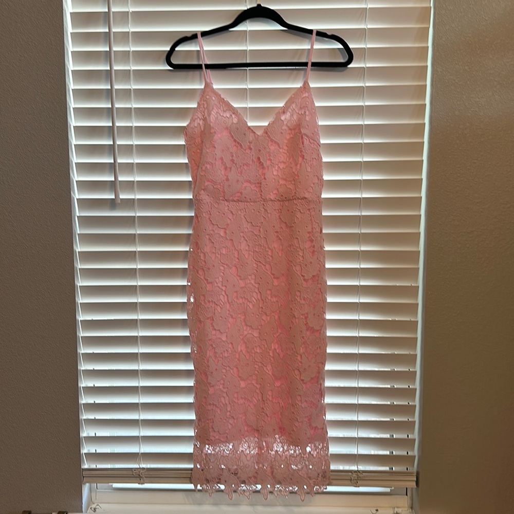pink floral lace detail dress- NWT- Sz L